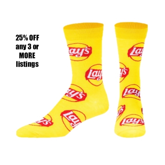 Lay's Potatoe Chips Fun Fashion Novelty Crew Socks Men's Crazy Wild Snack Fun - Picture 1 of 16